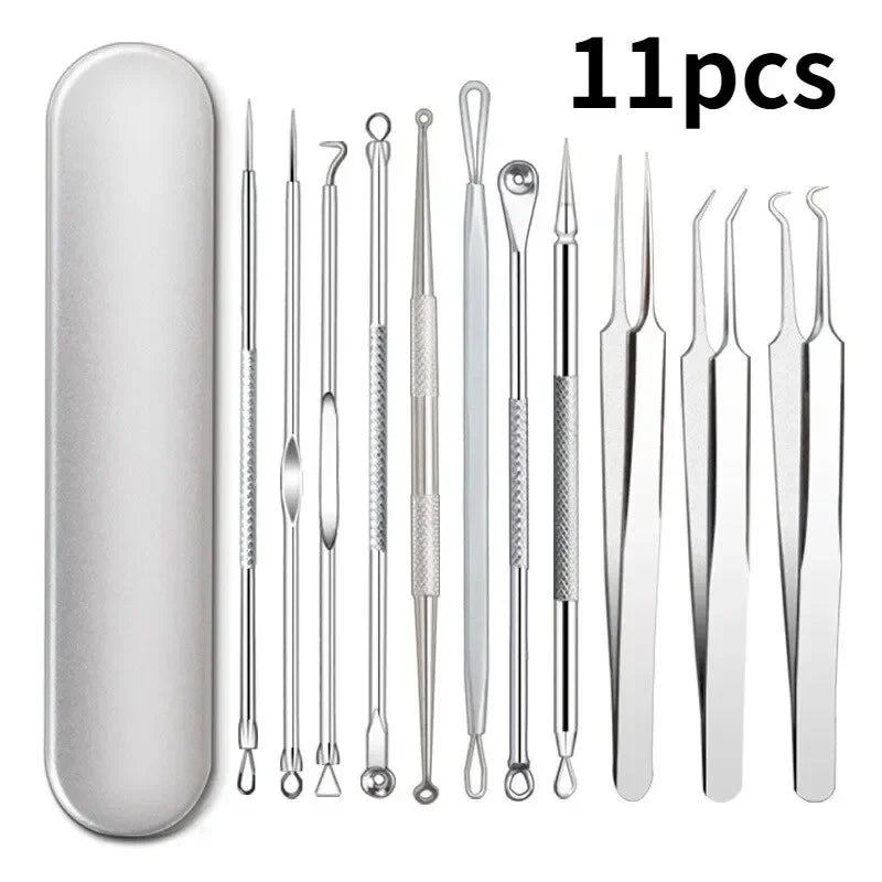 ✨ Professional 11-in-1 Blackhead Remover Kit – Acne Extractor Needles & Pore Cleansing Tools ✨